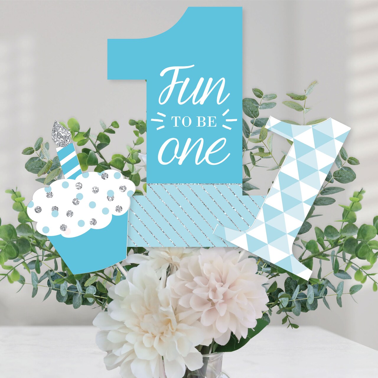 Big Dot of Happiness 1st Birthday Boy - Fun to be One - First Birthday Party Centerpiece Sticks - Table Toppers - Set of 15